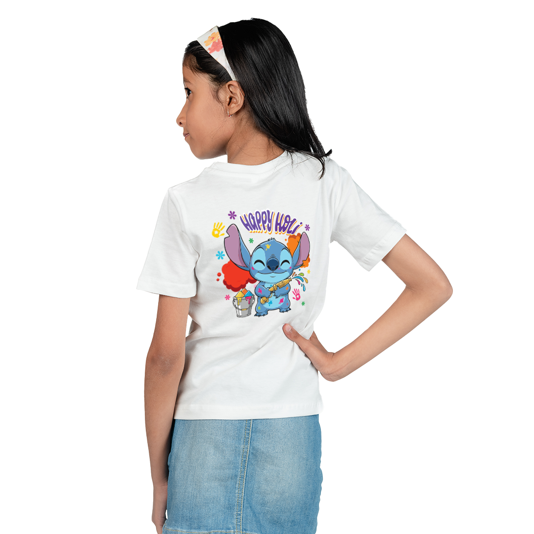 Happy Holi Cute Cartoon Printed | Kids Festival Wear Polyester T-Shirt | Holi Outfit for Boys & Girls