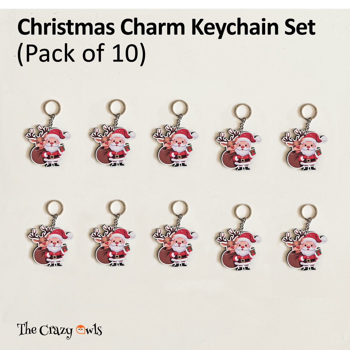 Square Christmas Key Rings Christmas Santa Keychain | Cute Santa & Reindeer MDF Key Rings for Kid ...