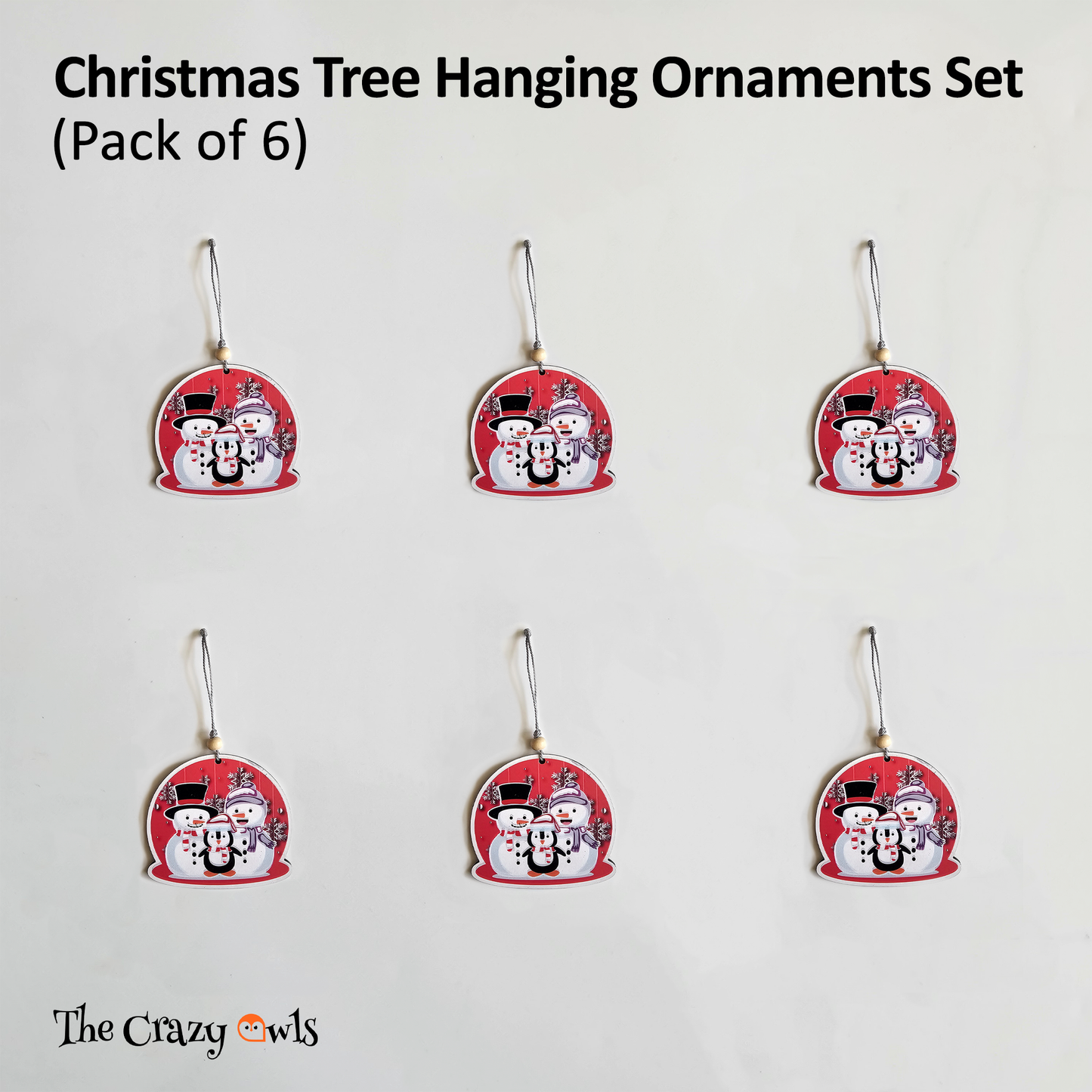 Snowman Christmas Hanging MDF Ornaments Festive Snow Globe Style Decorations | Cute Snowman for Christmas Tree, Home Décor, Parties & DIY Crafts | 3 Inch Set of 6