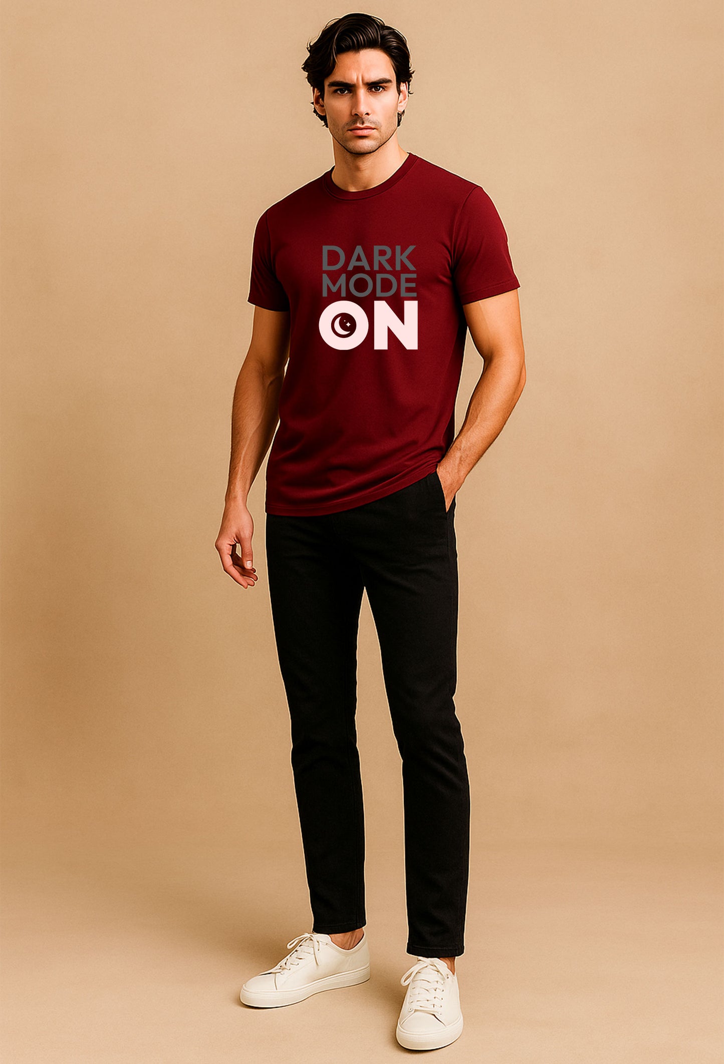 Dark Mode On Printed Pure Cotton T-Shirt for Men | Stylish Typography Graphic Tee | Half Sleeve Casual Regular Soft T-Shirt | Trendy Summer Wear for Men