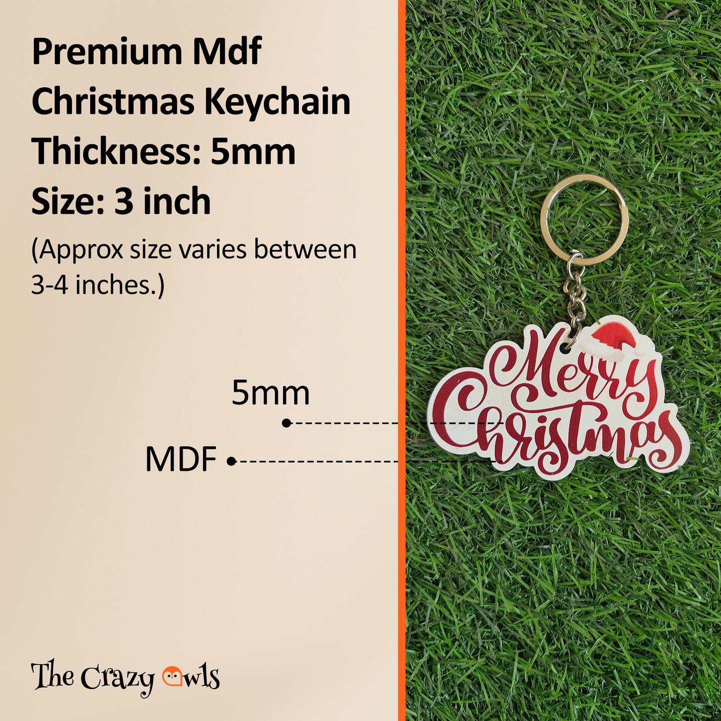 Merry Christmas Keychain for Kids Return Gifts Stocking Stuffers, School | Festive Santa Hat MDF Keychain | Set of 10