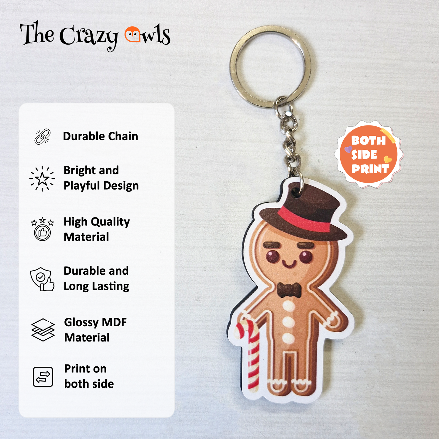 Cute Santa Claus, Gingerbread & Merry Christmas MDF Keychain | Gift Accessories for Kids & Adults | Christmas Party Return Gift | Set of 3