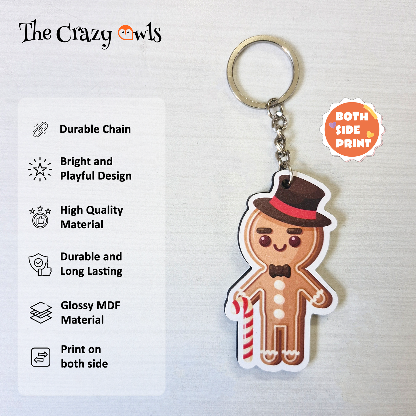 Gingerbread MDF Keychains with Candy Cane | Xmas Gifts, Party Favors, Kids Return Gifts, Bag Accessories | Set of 6