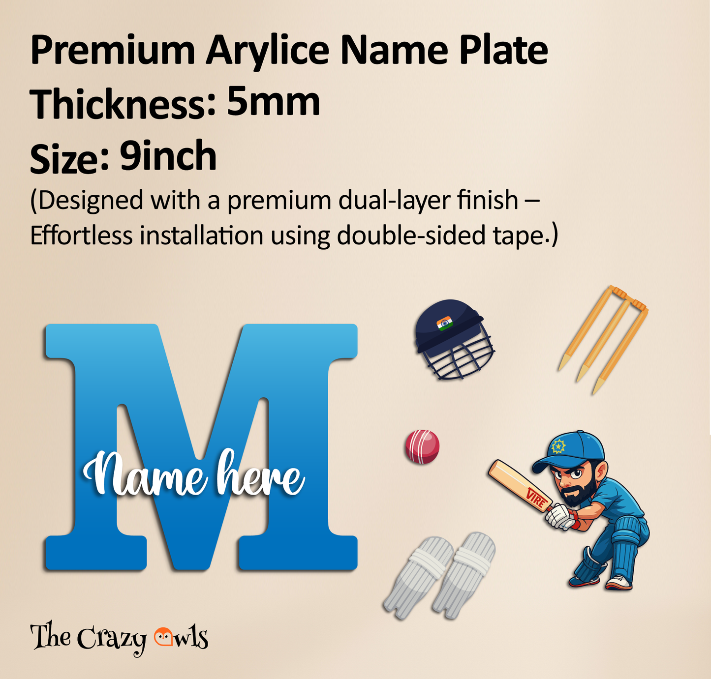 Customized Acrylic Letter Sign 9 Inch Cricket Theme | Custom Name for Boys Room Decor | Sports Inspired Alphabet Nameplate | Includes Hanging Rope/Tape