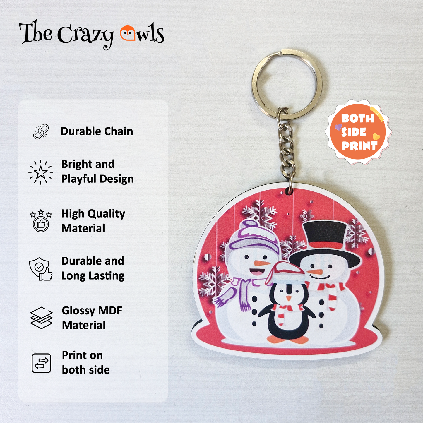 Cute Christmas Snowman Family MDF Keychains | Xmas Gifts, Kids Return Gifts, Party Favors, Stocking Stuffers & Bag Accessories | Set of 6