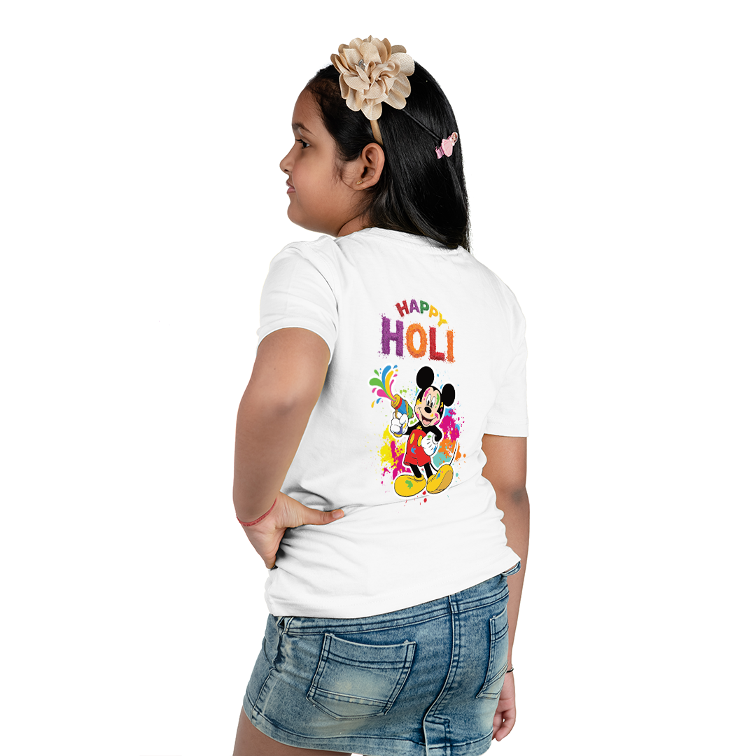 Happy Holi Color Splash Cartoon Print | Kids Festival Wear T-Shirt | Soft Polyester Holi Outfit for Boys & Girls