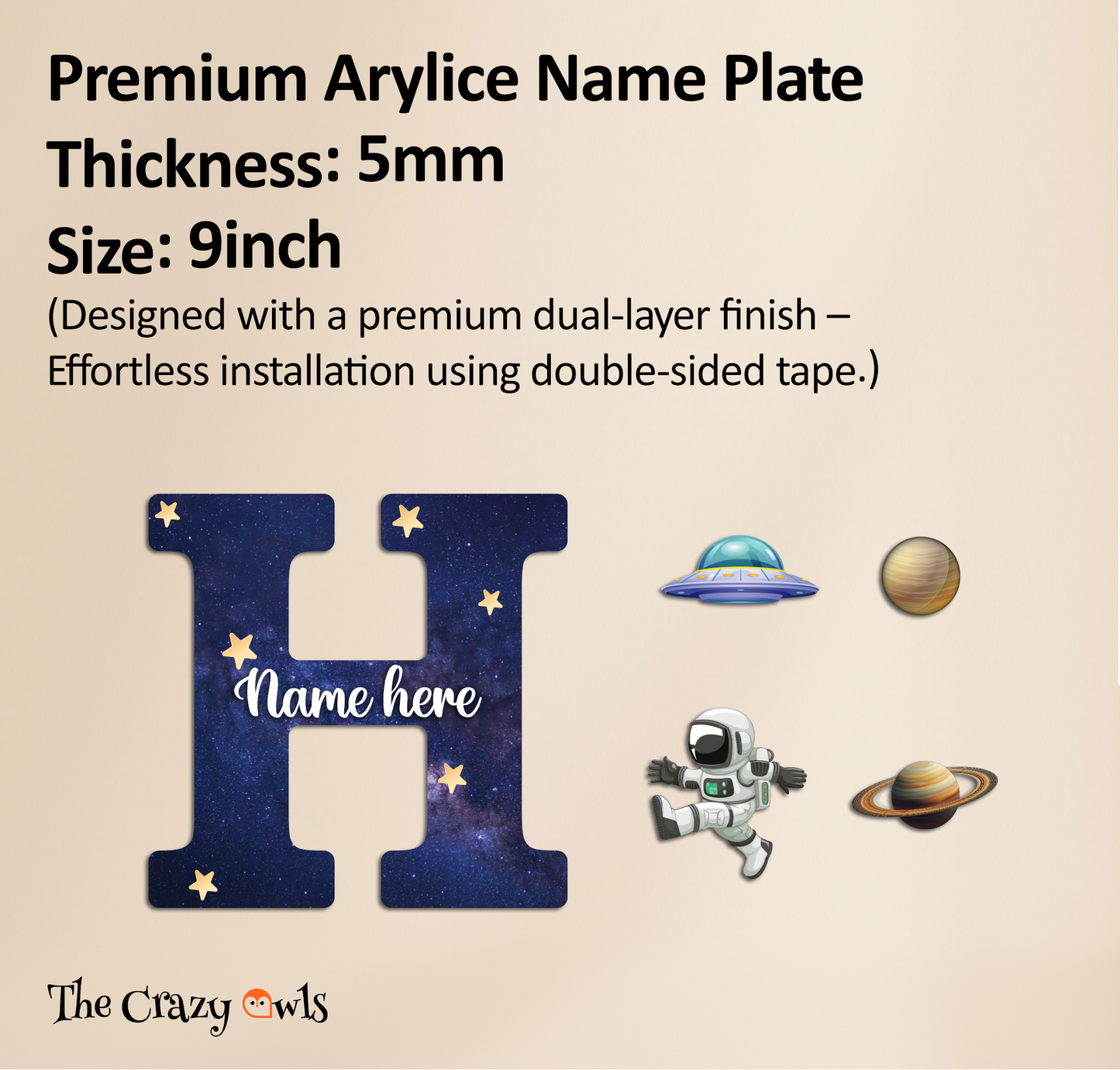 Customized Acrylic Glossy Space Theme Wall Hanging | 9 Inch Custom Name & Alphabet Letter Sign for Kids Room & Playroom Decor | Astronaut & Planet Alphabet Nameplate | Includes Hanging Rope/Tape