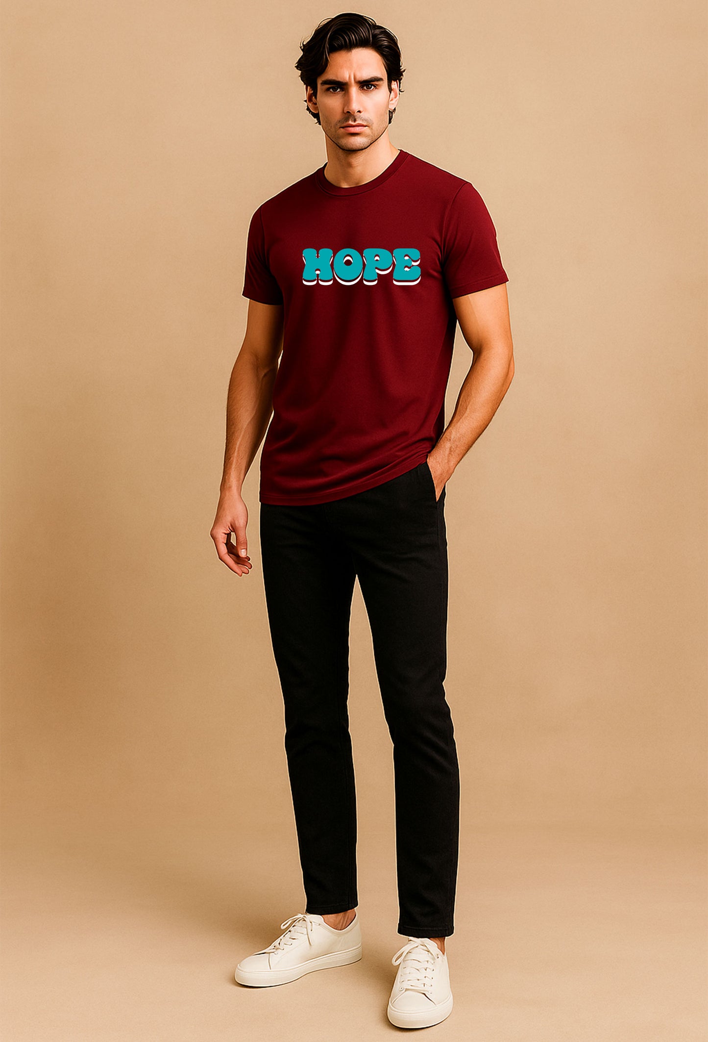 Hope Printed Pure Cotton T-Shirt for Men | Stylish Bold Graphic Typography Tee | Half Sleeve Casual Slim Fit Summer Wear | Motivational Quote T-Shirt for Men