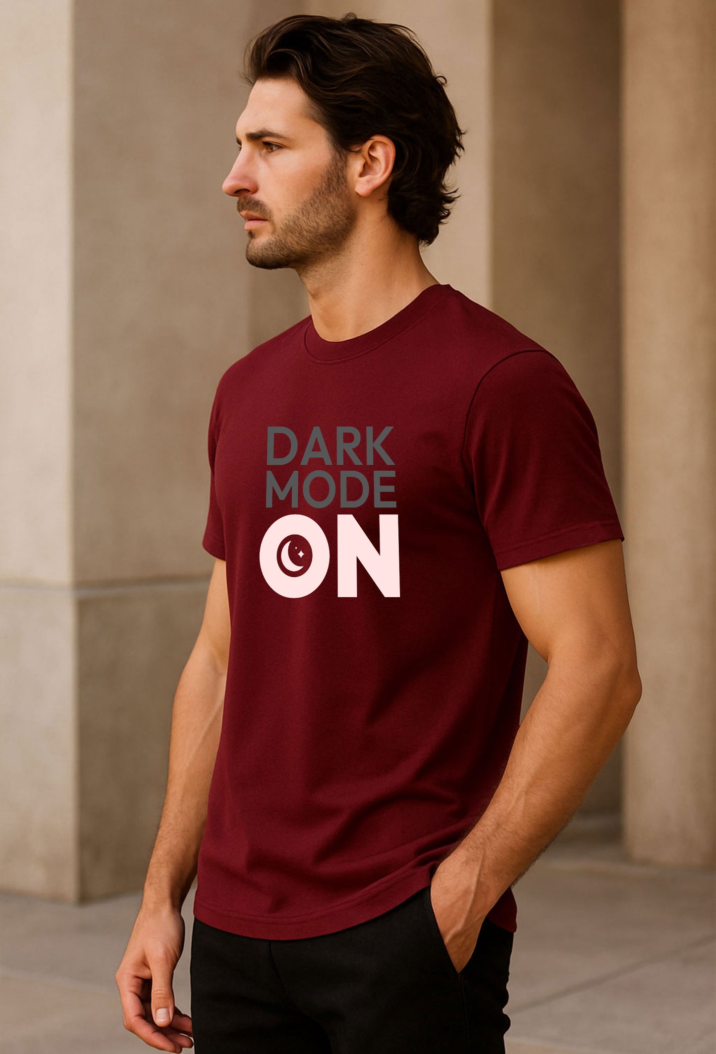 Dark Mode On Printed Pure Cotton T-Shirt for Men | Stylish Typography Graphic Tee | Half Sleeve Casual Regular Soft T-Shirt | Trendy Summer Wear for Men