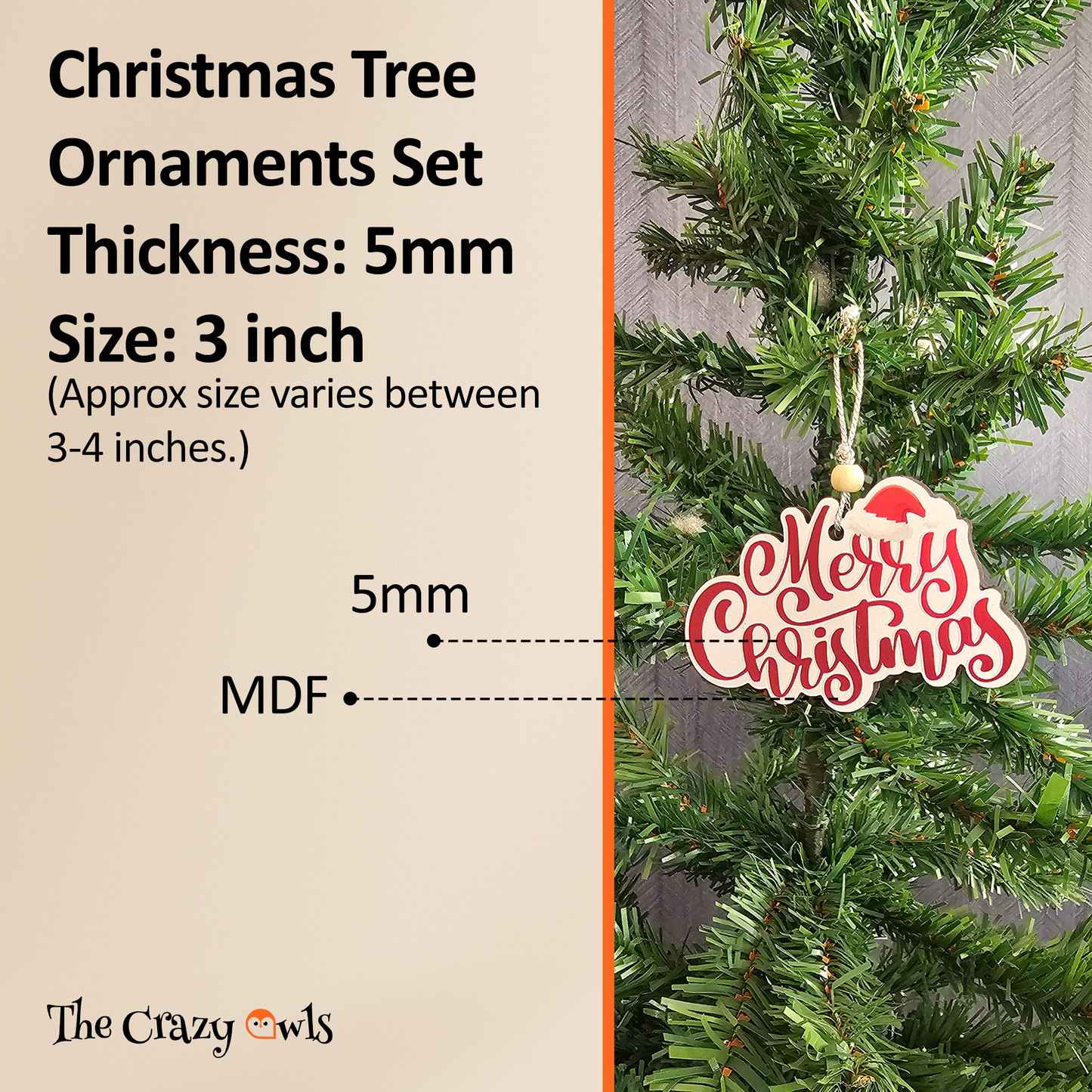 Merry Christmas Hanging MDF Ornaments Festive Tree Decorations with Santa Hat Design | Christmas Decor for Home, Parties, Gifts & DIY Crafts | 4x3 Inch Set of 6