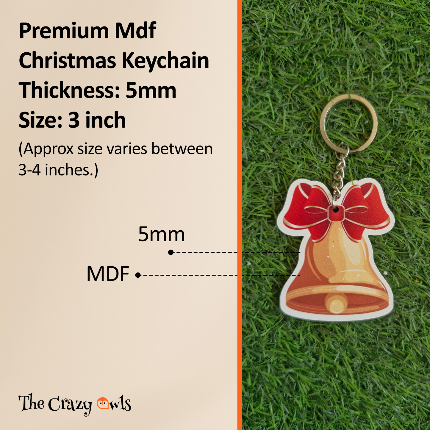 Christmas MDF Keychain | Santa Claus, Snowman, Gingerbread Man, Merry Christmas & Bell Key Rings | Set of 5
