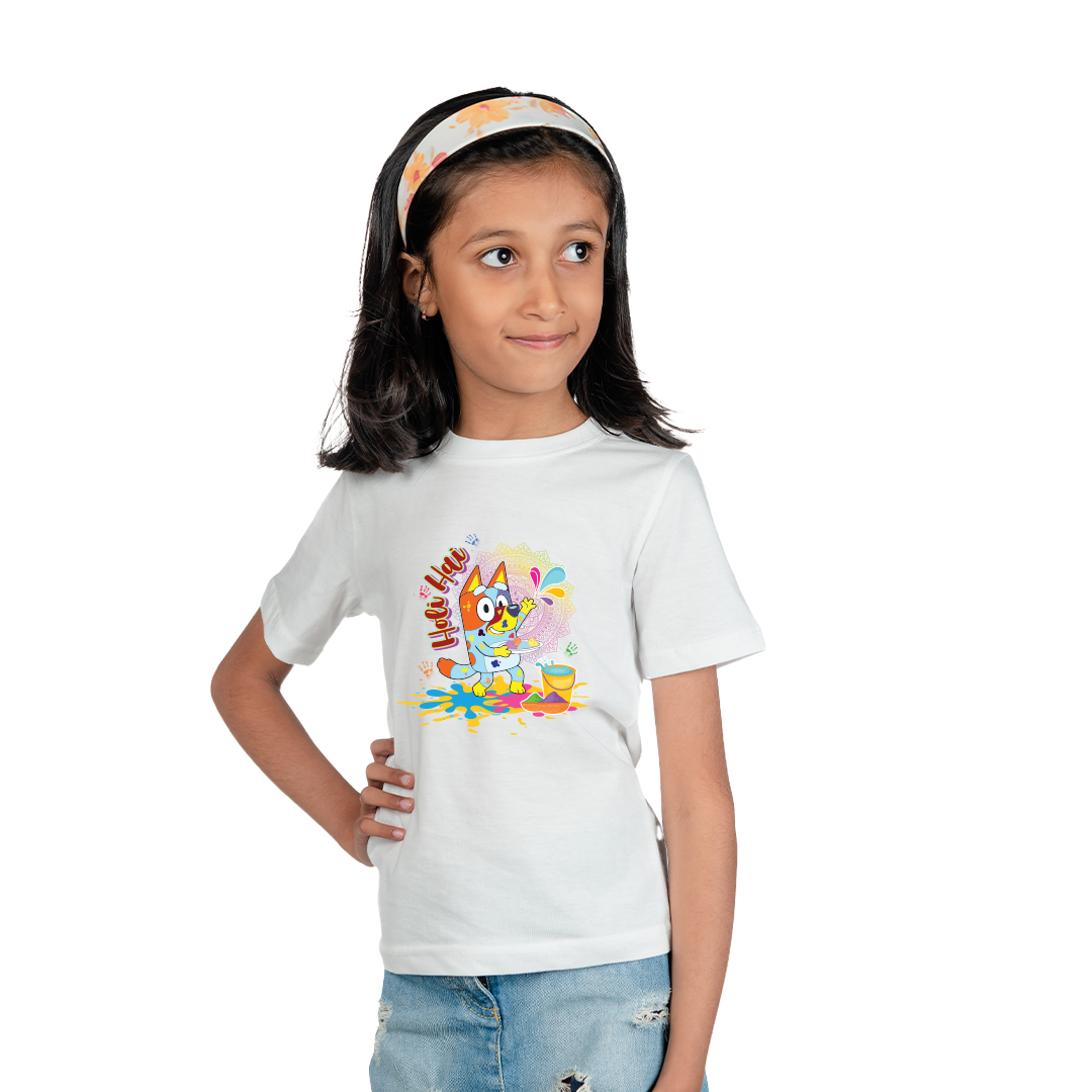 Happy Holi T Shirt for Boys & Girls | Cute Cartoon Dog Color Splash Print for kids | Soft Polyester Casual Wear