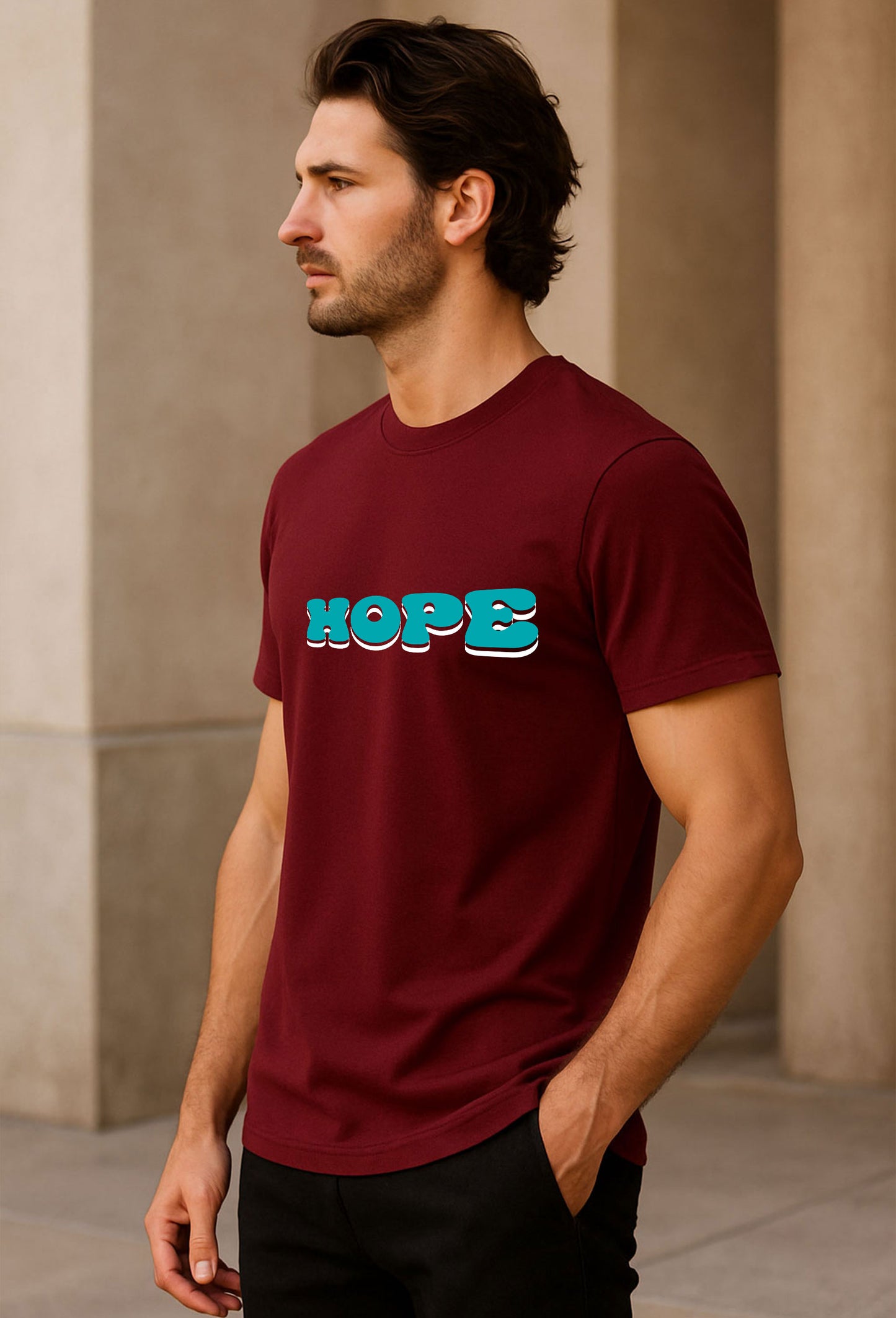 Hope Printed Pure Cotton T-Shirt for Men | Stylish Bold Graphic Typography Tee | Half Sleeve Casual Slim Fit Summer Wear | Motivational Quote T-Shirt for Men