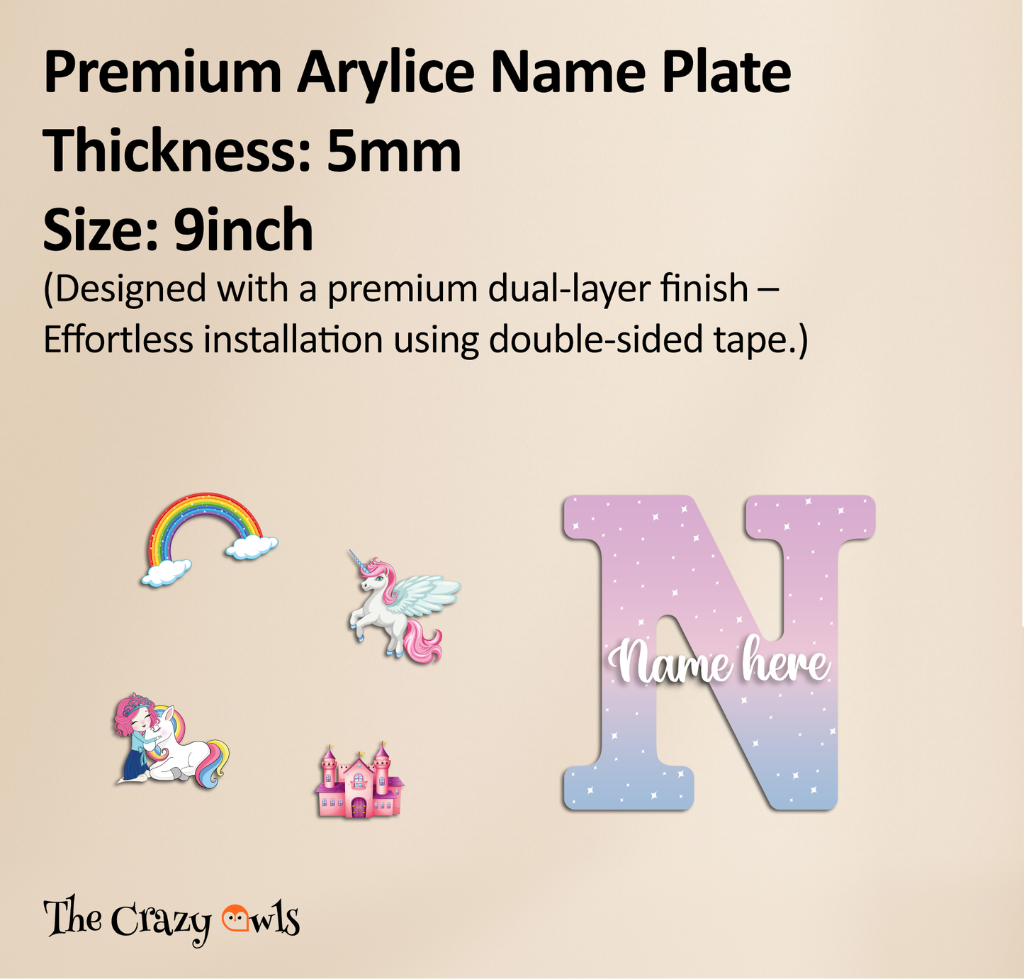 Customized Acrylic Letter Wall Decor for Girls Room | 9 Inch Pink Floral Unicorn Princess Monogram Initial Art Sign | Custom Name Kids Room Door Nameplate | Includes Hanging Rope/Tape