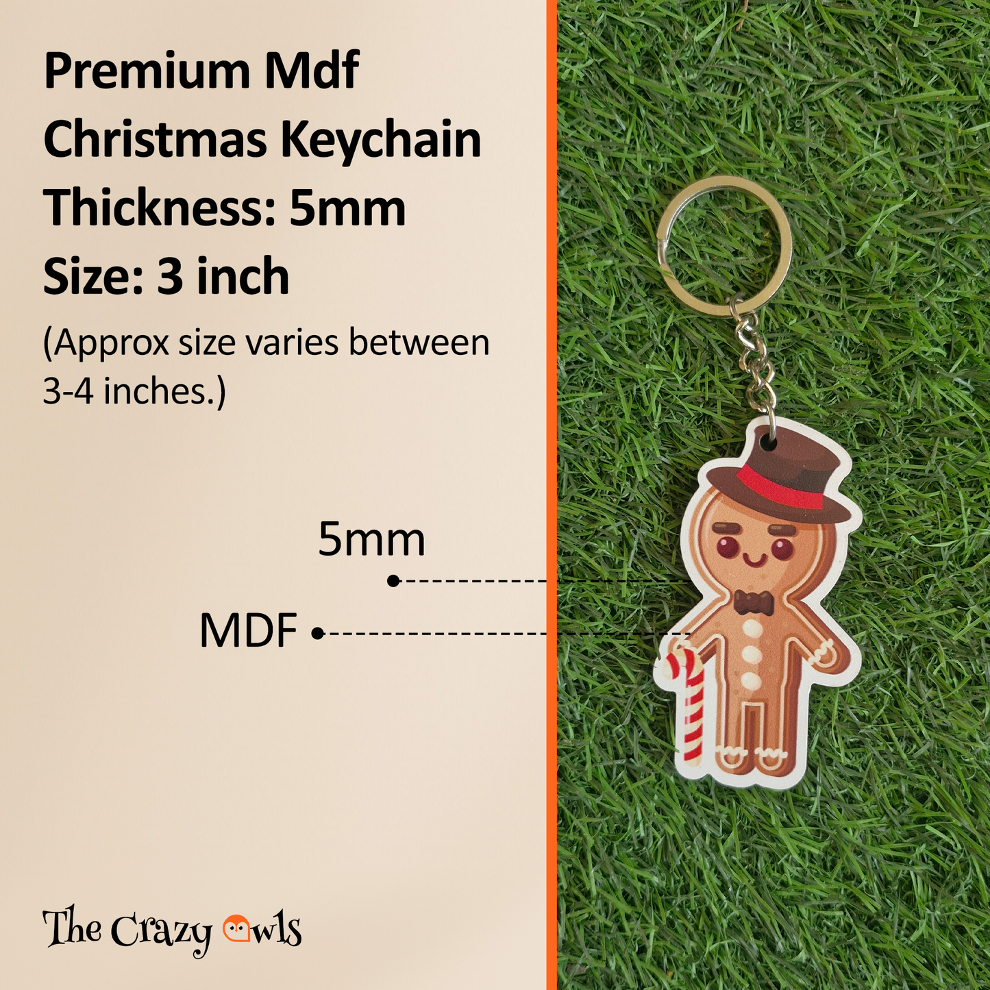 Cute Santa Claus, Gingerbread & Merry Christmas MDF Keychain | Gift Accessories for Kids & Adults | Christmas Party Return Gift | Set of 3
