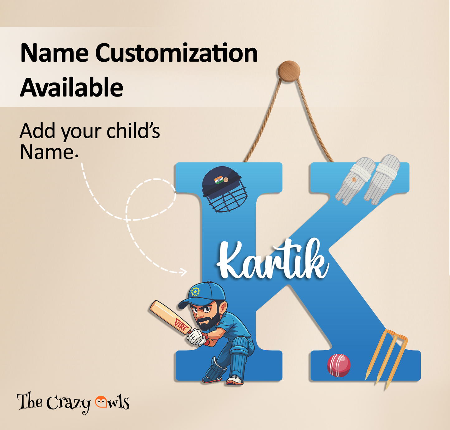 Customized Acrylic Letter Sign 9 Inch Cricket Theme | Custom Name for Boys Room Decor | Sports Inspired Alphabet Nameplate | Includes Hanging Rope/Tape