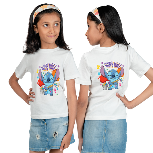 Happy Holi Cute Cartoon Printed | Kids Festival Wear Polyester T-Shirt | Holi Outfit for Boys & Girls