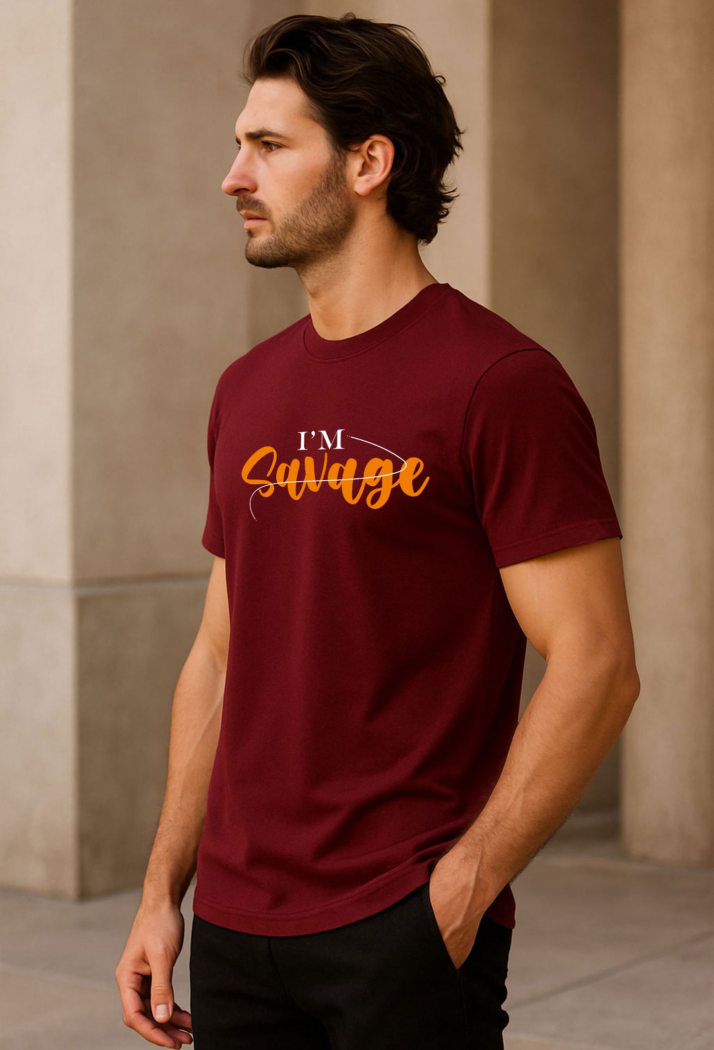  I’m Savage Printed Pure Cotton T-Shirt for Men | Stylish Bold Typography Graphic Tee | Casual Half Sleeve Slim Fit T-Shirt