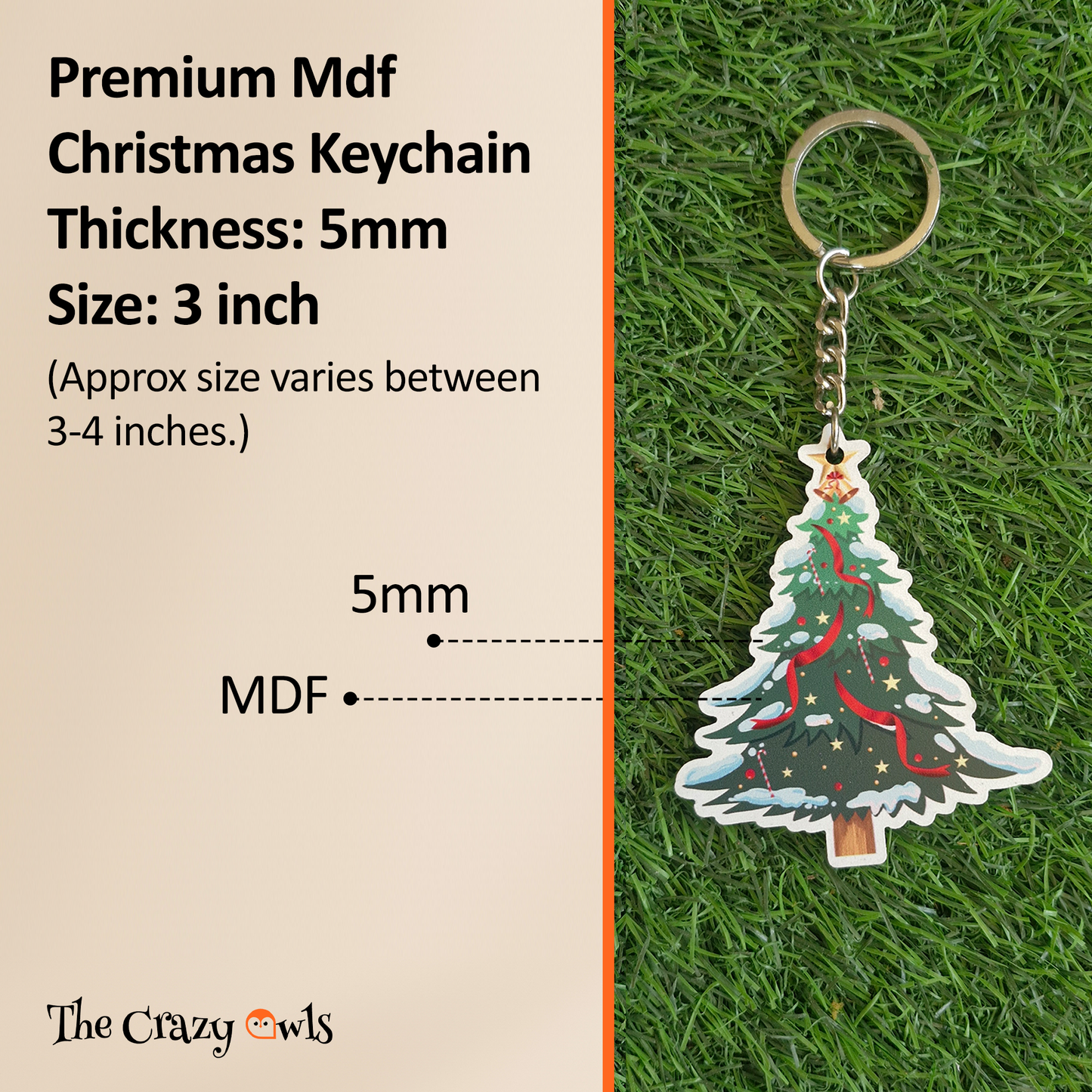 Christmas Tree with Star Topper MDF Keychain | Party Favors, Kids Return Gifts, Stocking Stuffers & Bag Accessories | Set of 6