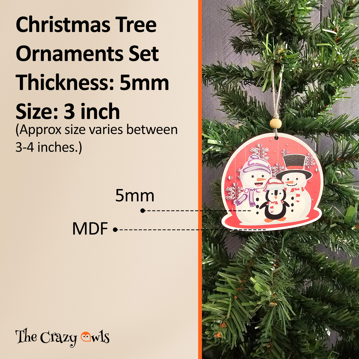 Snowman Christmas Hanging MDF Ornaments Festive Snow Globe Style Decorations | Cute Snowman for Christmas Tree, Home Décor, Parties & DIY Crafts | 3 Inch Set of 6
