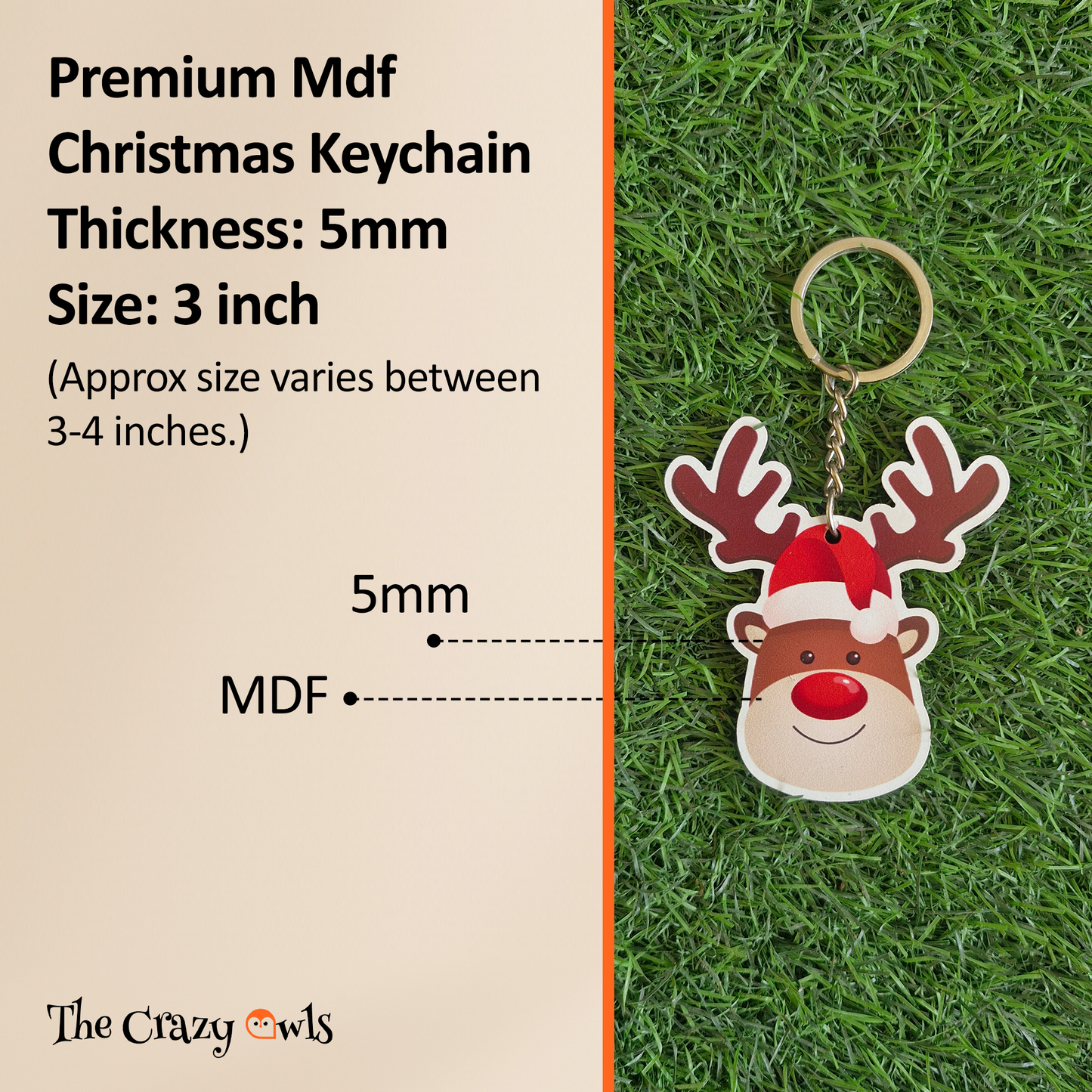 Cute Santa Reindeer MDF Christmas Keychains for Gift, Party Favors, Xmas Decoration, Backpack & Key Ring | Set of 6