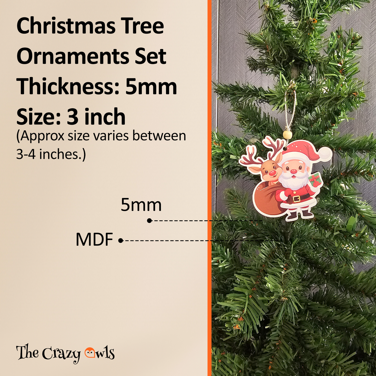 Christmas Hanging MDF Ornaments Cute Cartoon Tree Decorations Santa, Reindeer, Snowman, Gingerbread, Bell, Christmas Tree | Decor for Home, Xmas Tree & Gifting | 3 Inch Set of 7