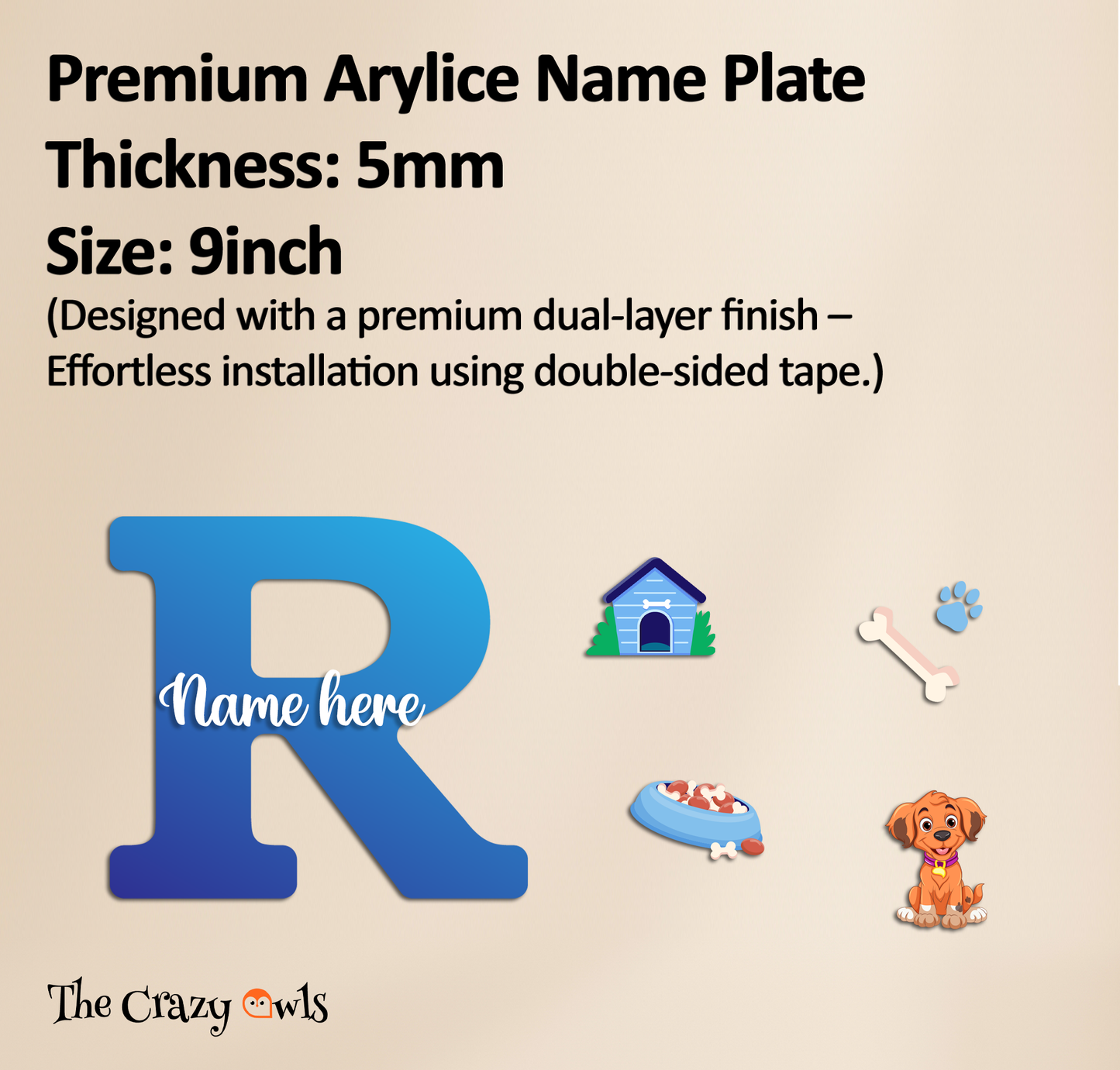 Customized Acrylic Dog Theme Letter Sign 9 Inch | Custom Name for Kids Room Decor | Puppy & Paw Glossy Print Alphabet Nameplate | Includes Hanging Rope/Tape