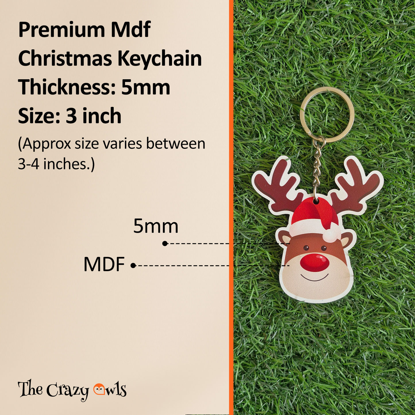 Reindeer, Tree, Merry Christmas, Santa Claus & Bell MDF Keychain | Return Gifts & Secret Santa | Set of 5