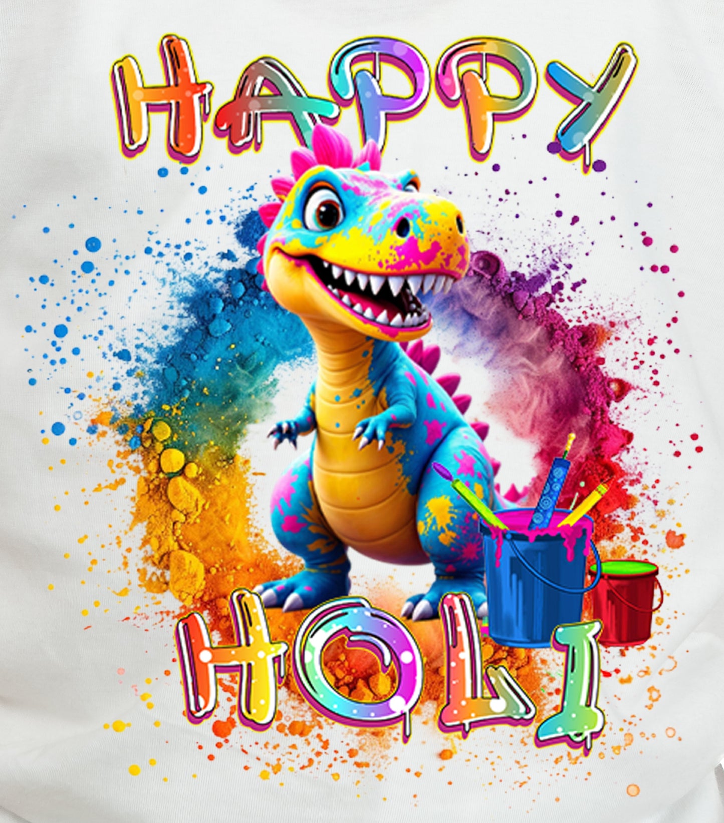 Chombooka Boys & Girls' Colorful Polyester Holi Printed T-Shirt | Festive Fun for Kids | Happy Holi Dinasaur theme Printed Tee