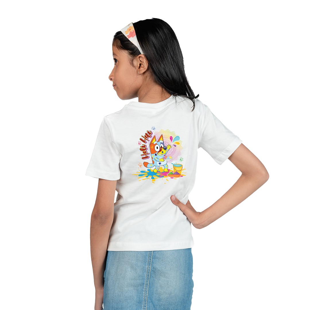 Happy Holi T Shirt for Boys & Girls | Cute Cartoon Dog Color Splash Print for kids | Soft Polyester Casual Wear