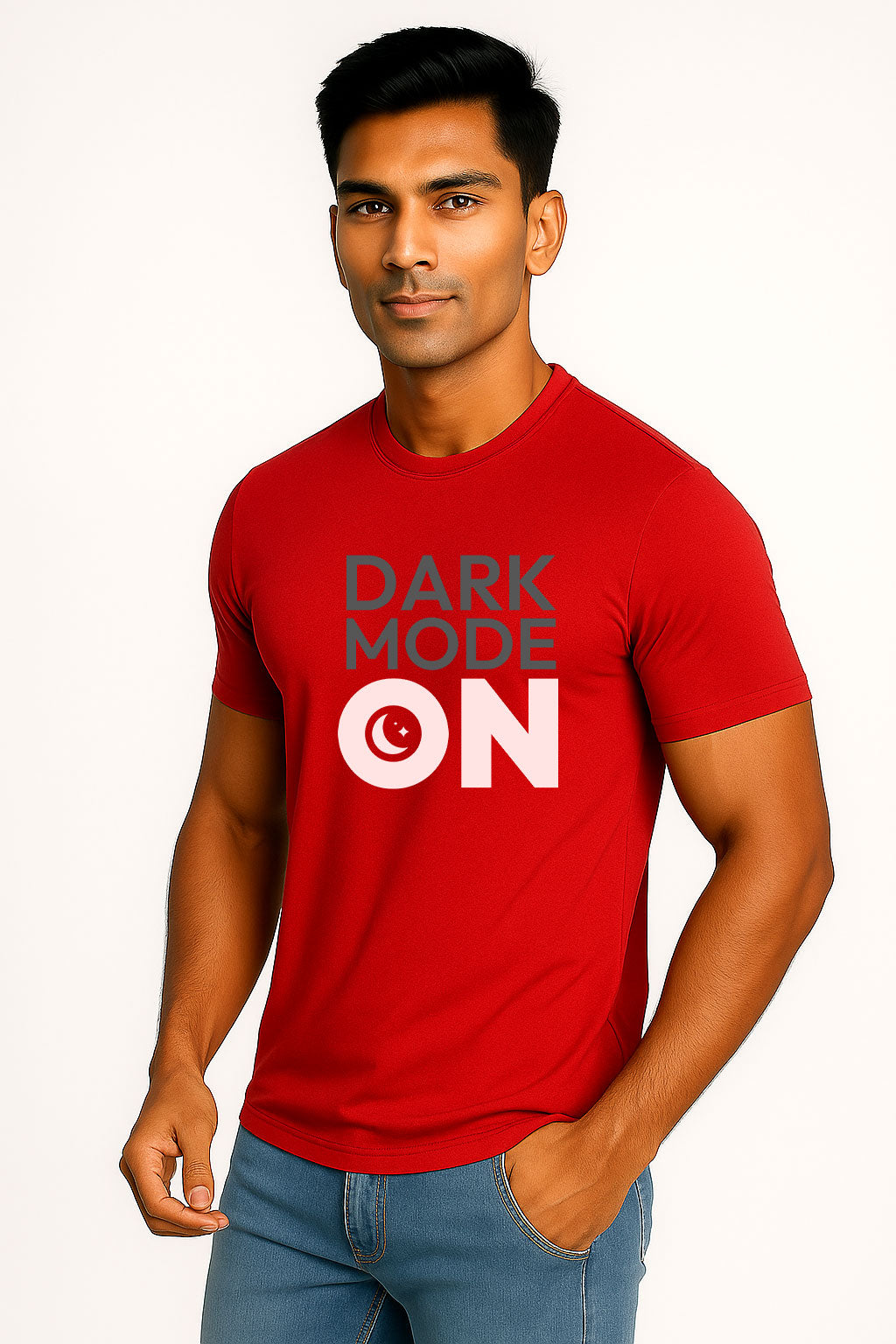 Dark Mode On Printed Pure Cotton T-Shirt for Men | Stylish Typography Graphic Tee | Half Sleeve Casual Regular Soft T-Shirt | Trendy Summer Wear for Men