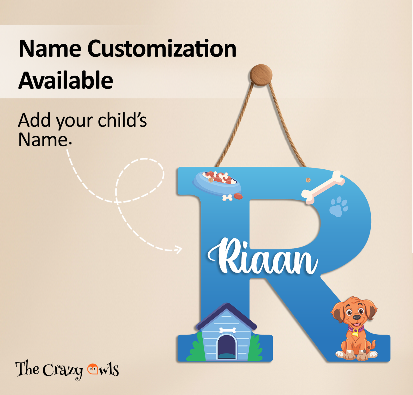 Customized Acrylic Dog Theme Letter Sign 9 Inch | Custom Name for Kids Room Decor | Puppy & Paw Glossy Print Alphabet Nameplate | Includes Hanging Rope/Tape