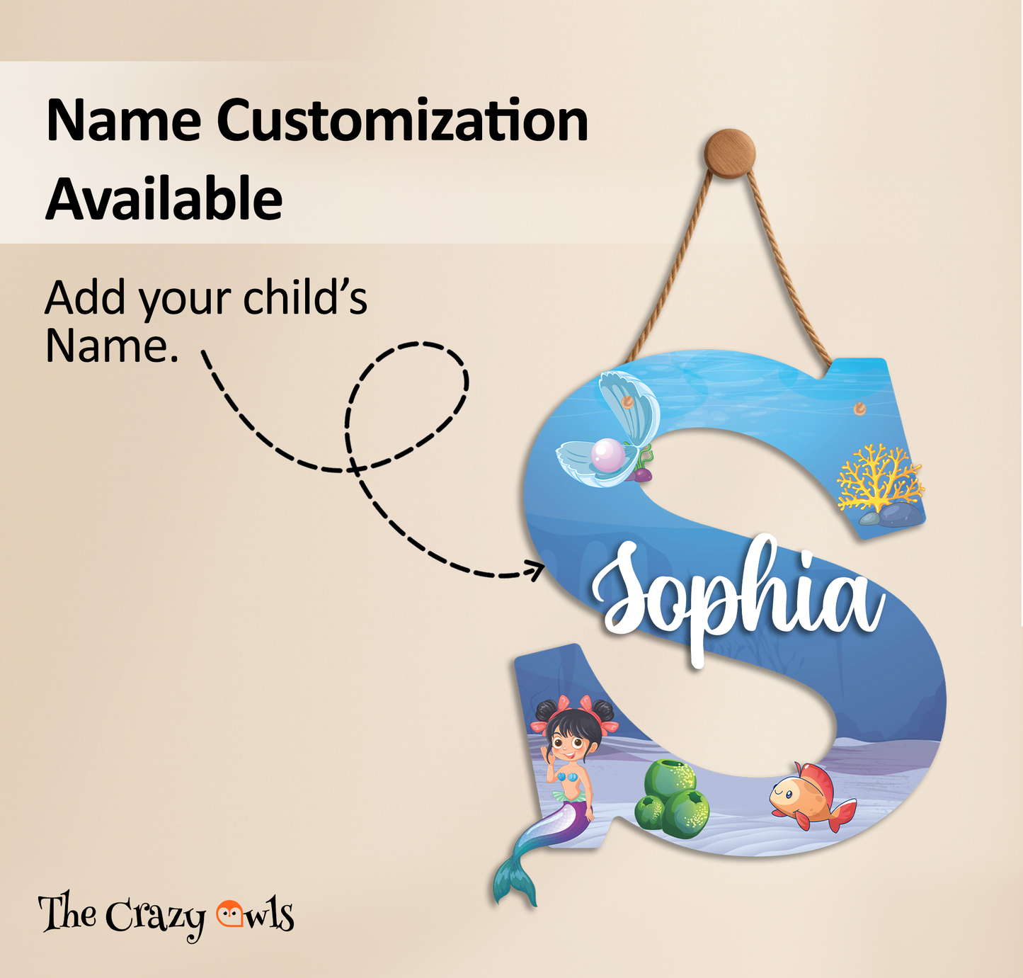 Customized Acrylic Glossy Mermaid Theme Wall Hanging | 9 Inch Custom Name & Alphabate Sign for Kids Room & Playroom Decor | Ocean Theme Alphabet Nameplate | Includes Hanging Rope/Tape