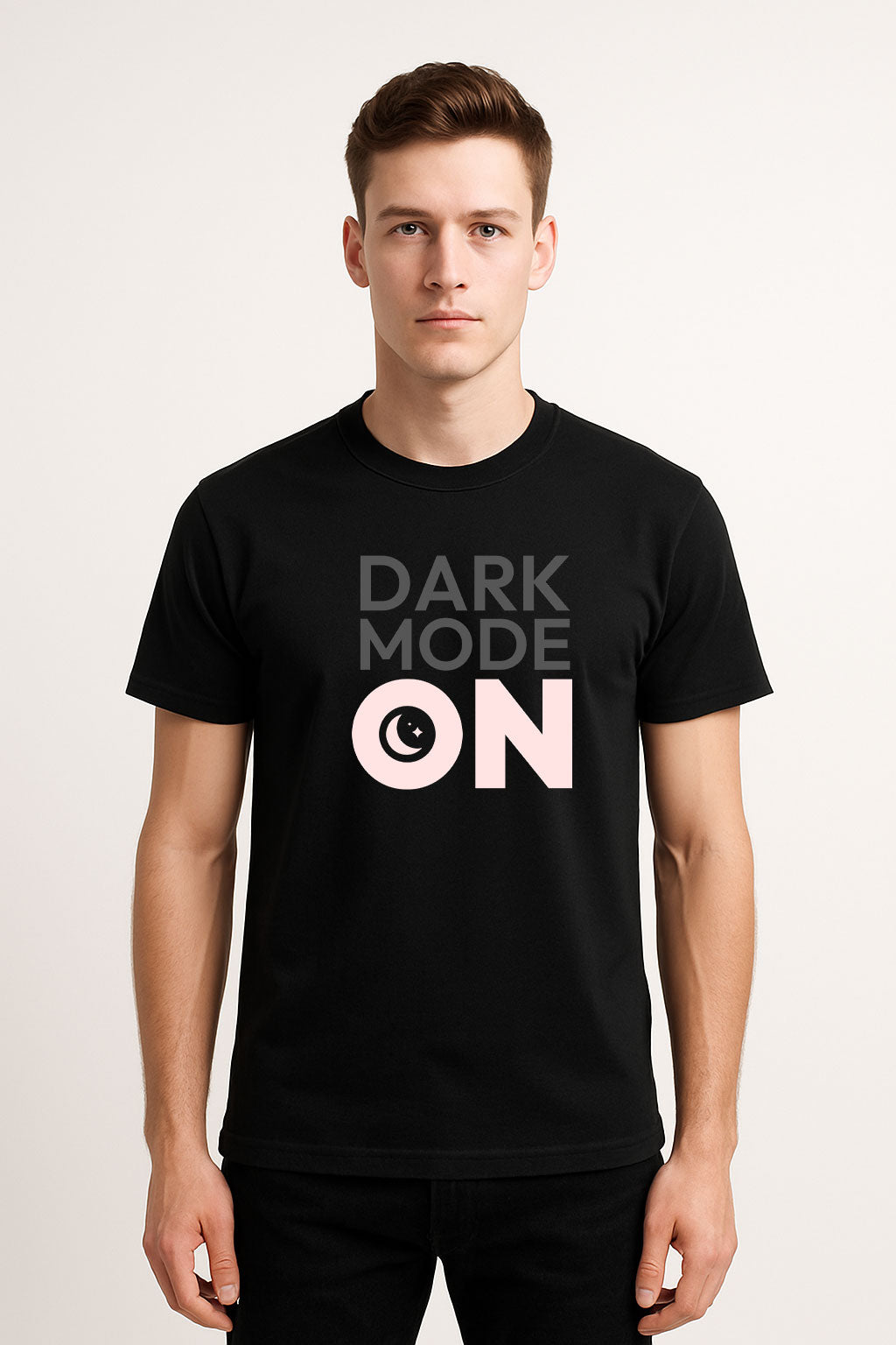 Dark Mode On Printed Pure Cotton T-Shirt for Men | Stylish Typography Graphic Tee | Half Sleeve Casual Regular Soft T-Shirt | Trendy Summer Wear for Men