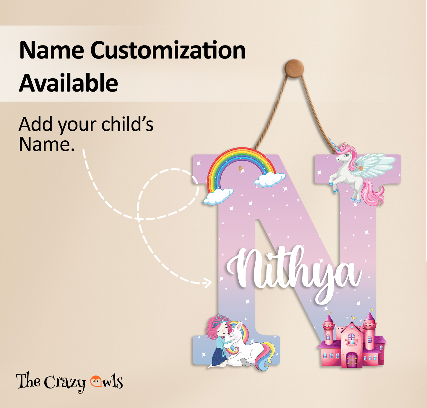 Customized Acrylic Letter Wall Decor for Girls Room | 9 Inch Pink Floral Unicorn Princess Monogram Initial Art Sign | Custom Name Kids Room Door Nameplate | Includes Hanging Rope/Tape