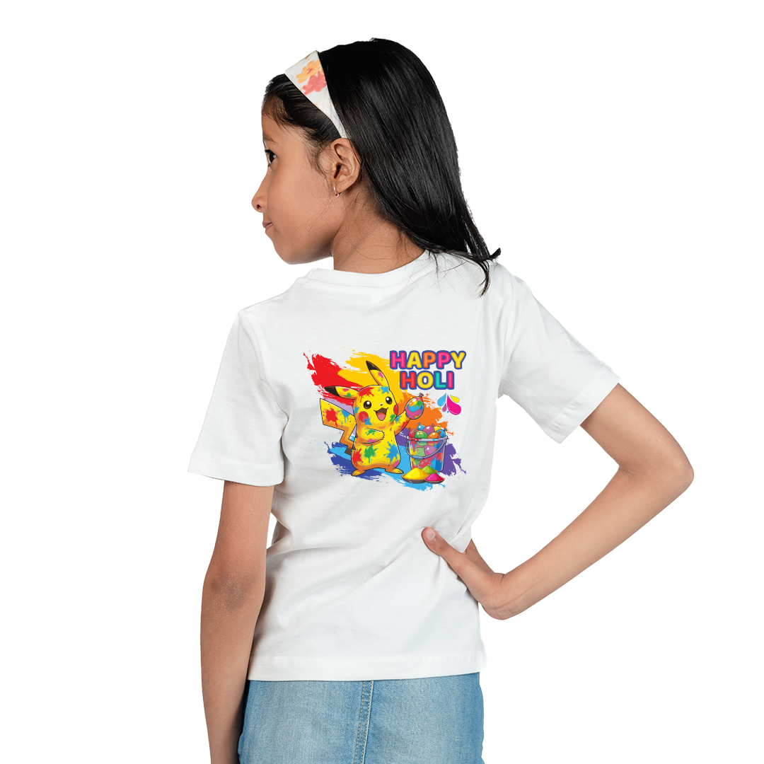 Holi T Shirt for Boys & Girls | Happy Holi Color Cartoon Printed | Festival Wear Polyester T-Shirt