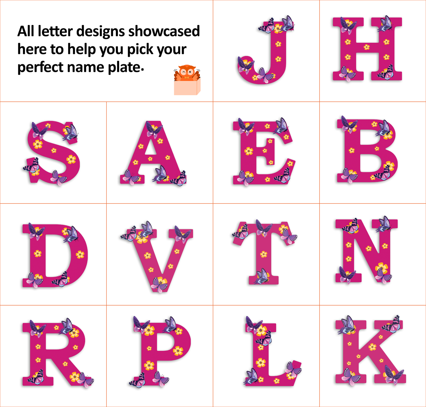 Customized Acrylic Name Sign for Kids Room | 9 Inch Pink Floral Butterfly Initial Wall Decor | Personalized Nameplate Birthday Gift for Girls | Includes Hanging Rope/Tape