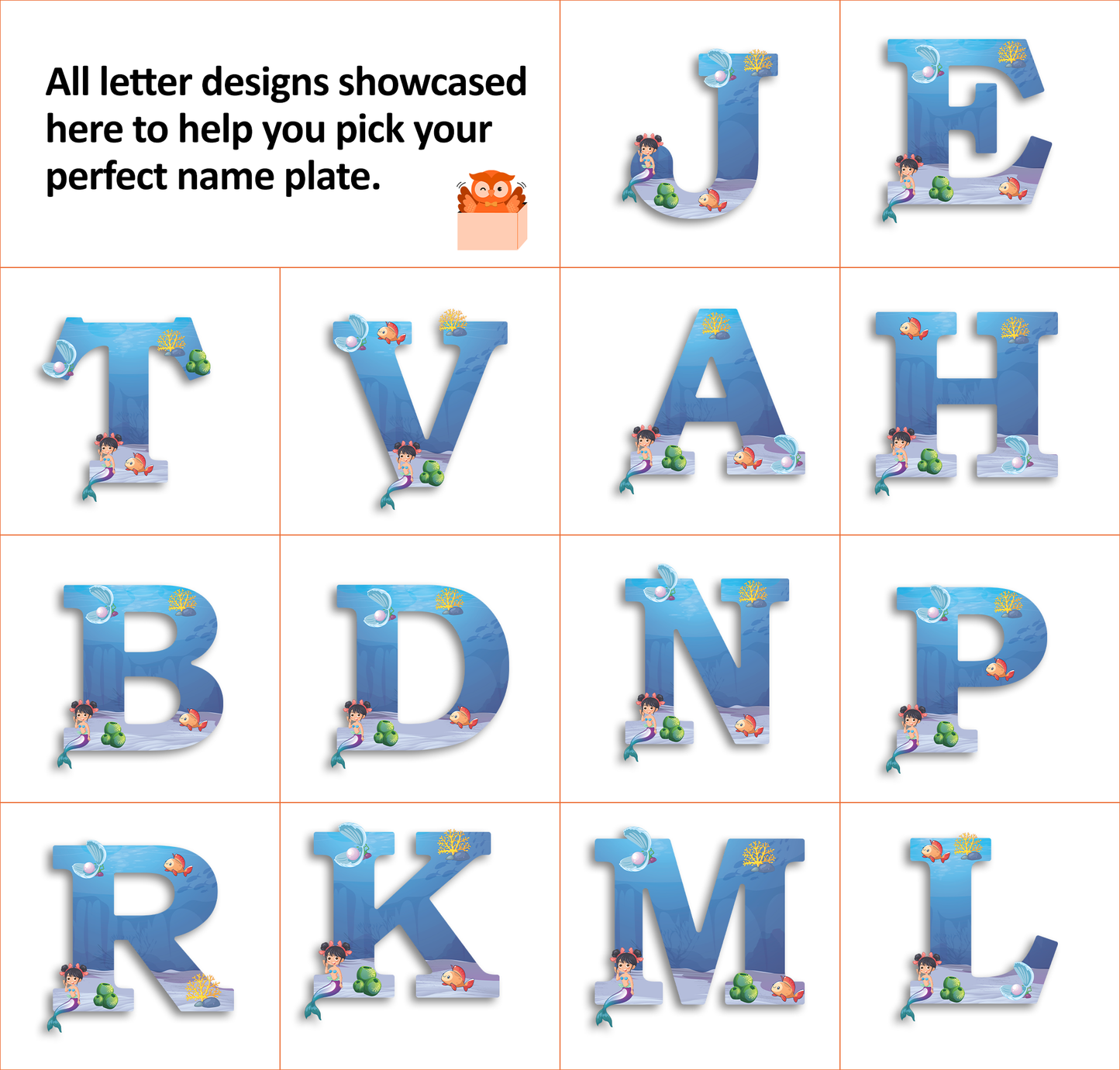 Customized Acrylic Glossy Mermaid Theme Wall Hanging | 9 Inch Custom Name & Alphabate Sign for Kids Room & Playroom Decor | Ocean Theme Alphabet Nameplate | Includes Hanging Rope/Tape
