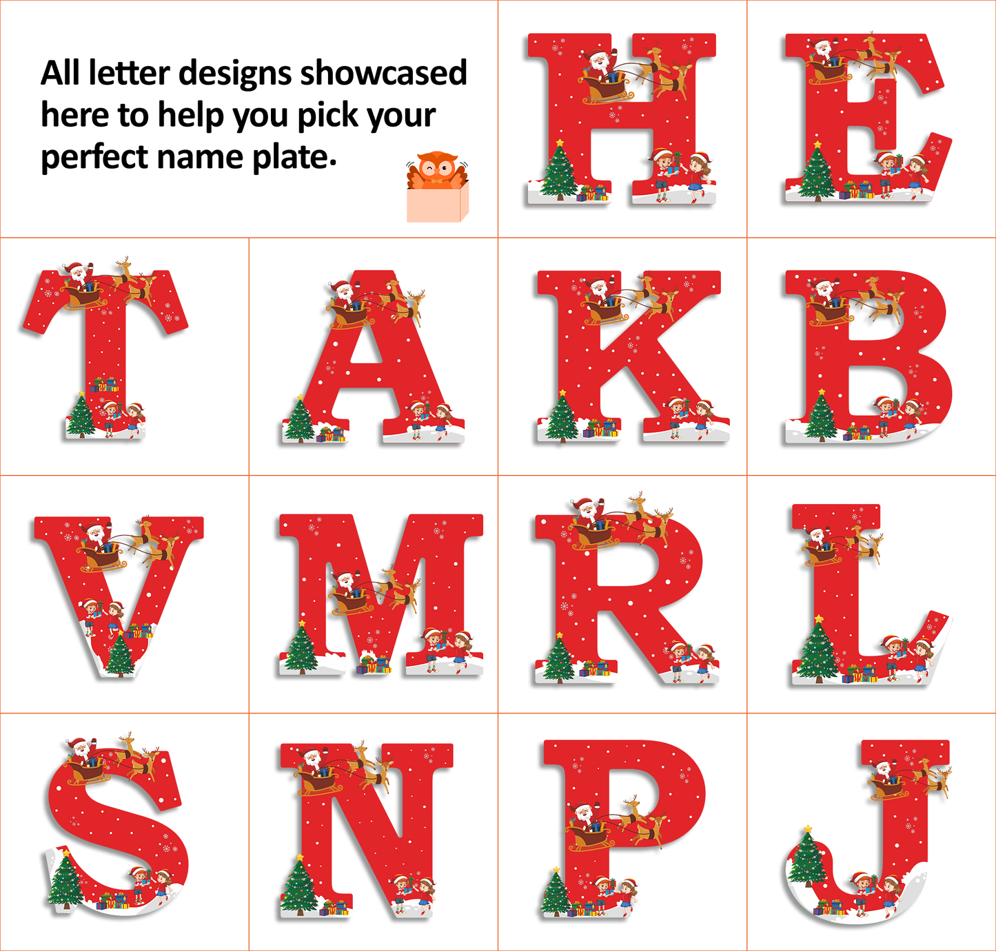 Customized Acrylic Name Sigh Christmas for Kids Room | 9 Inch Santa & Reindeer Design | Personalized Nameplate Christmas Gift | Includes Hanging Rope/Tape