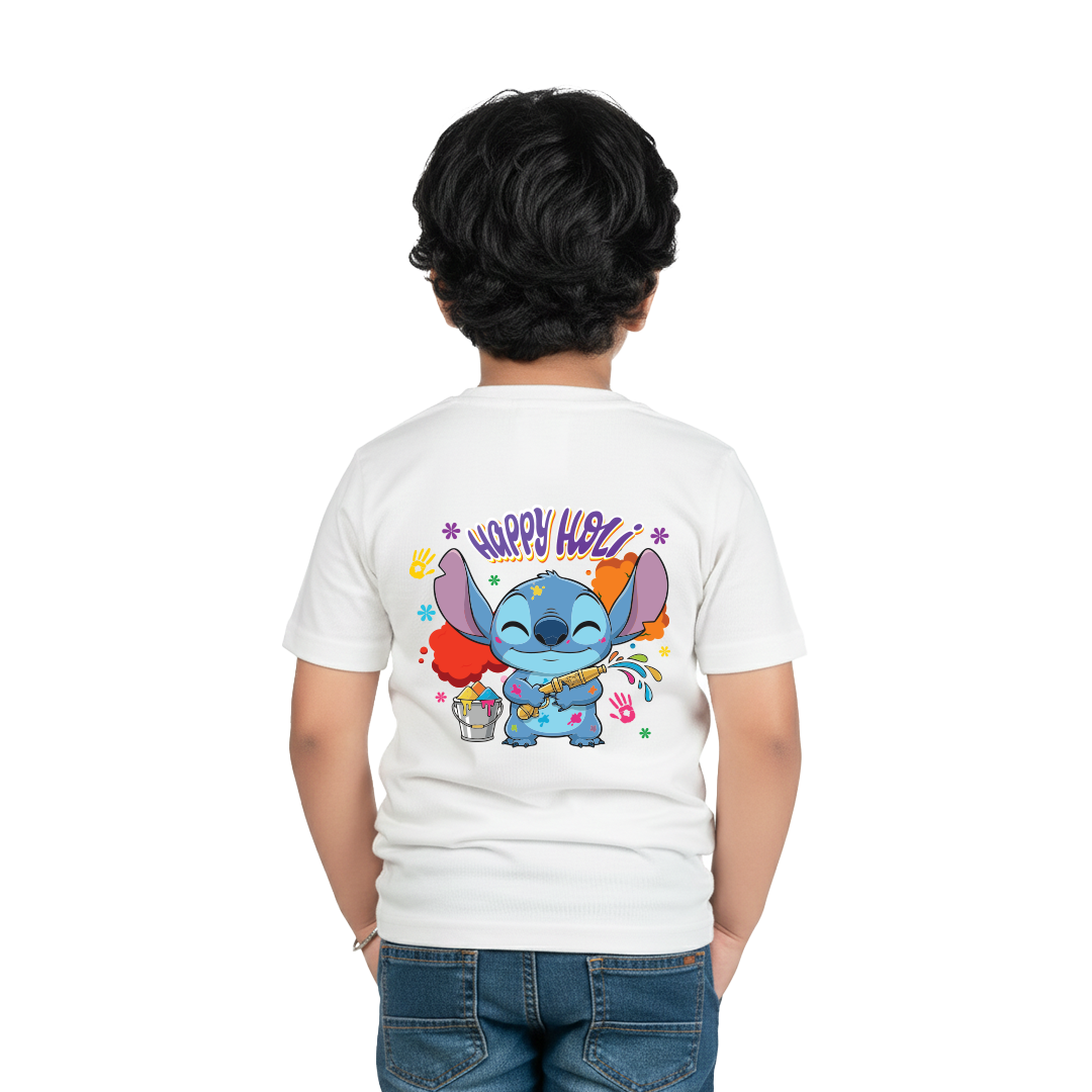 Happy Holi Cute Cartoon Printed | Kids Festival Wear Polyester T-Shirt | Holi Outfit for Boys & Girls