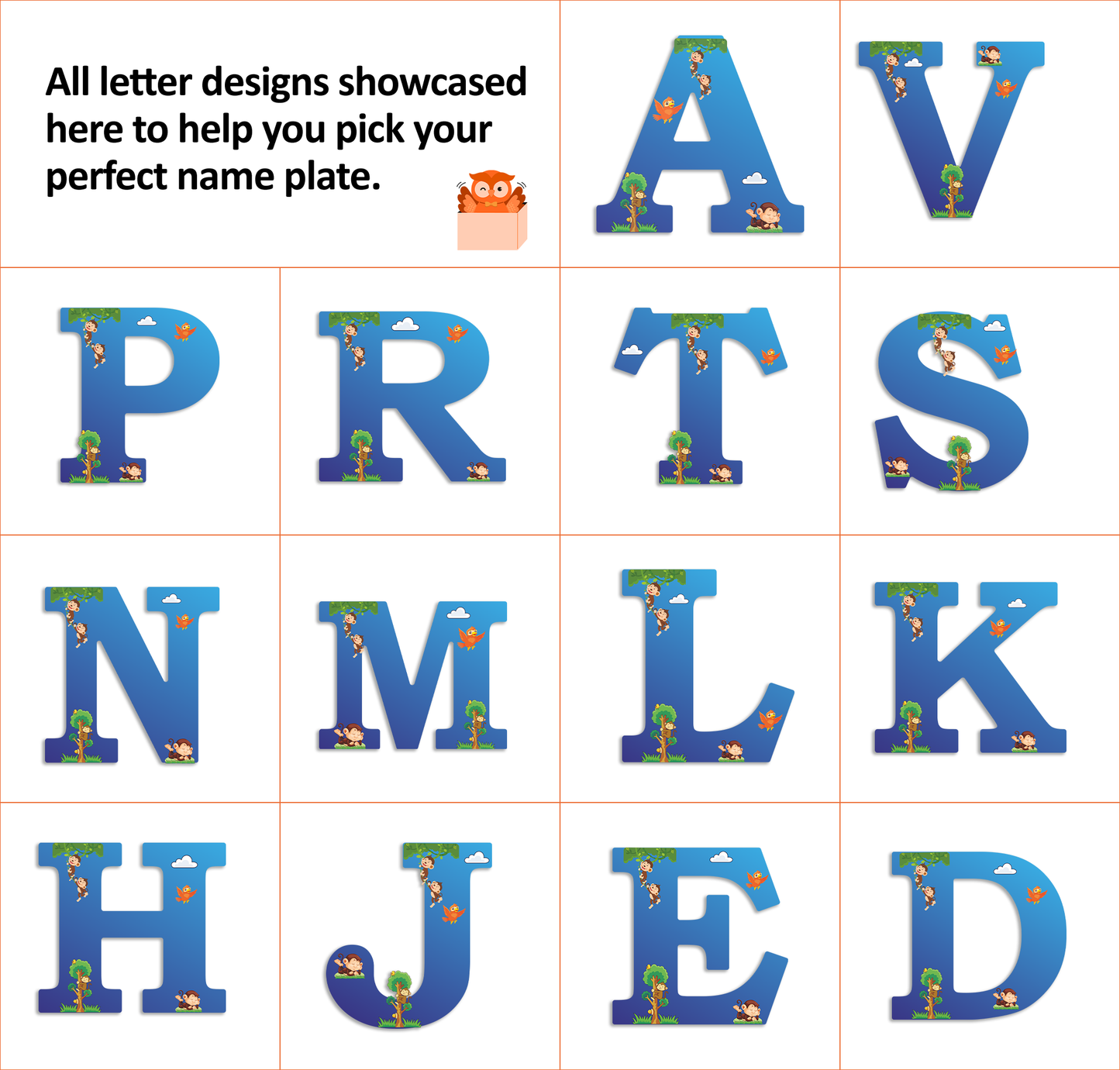 Customized Glossy Acrylic Jungle Monkey Theme | 9 Inch Custom Name Letter Sign for Kids Room & Playroom Decor | Animal Alphabet Nameplate | Includes Hanging Rope/Tape