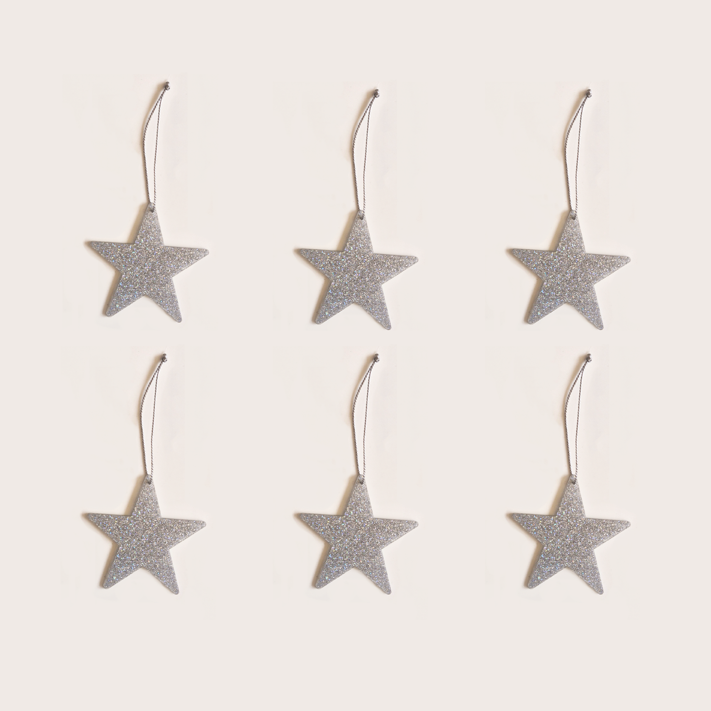 Silver Glitter Acrylic Star Hanging Ornaments Glossy Sparkling Christmas Tree Decorations for Decor, Party Styling, DIY Crafting & New Year Decorations | 3 Inch Set of 3