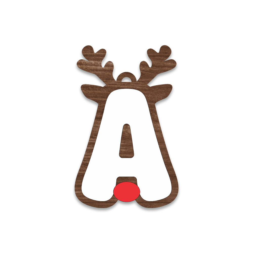 Alphabet Reindeer Keychain | MDF & Acrylic Letter Keyring for Christmas Gifts | Key Chain for Bag, Office & Friends | Pick any 1 A to Z Alphabet of your choice
