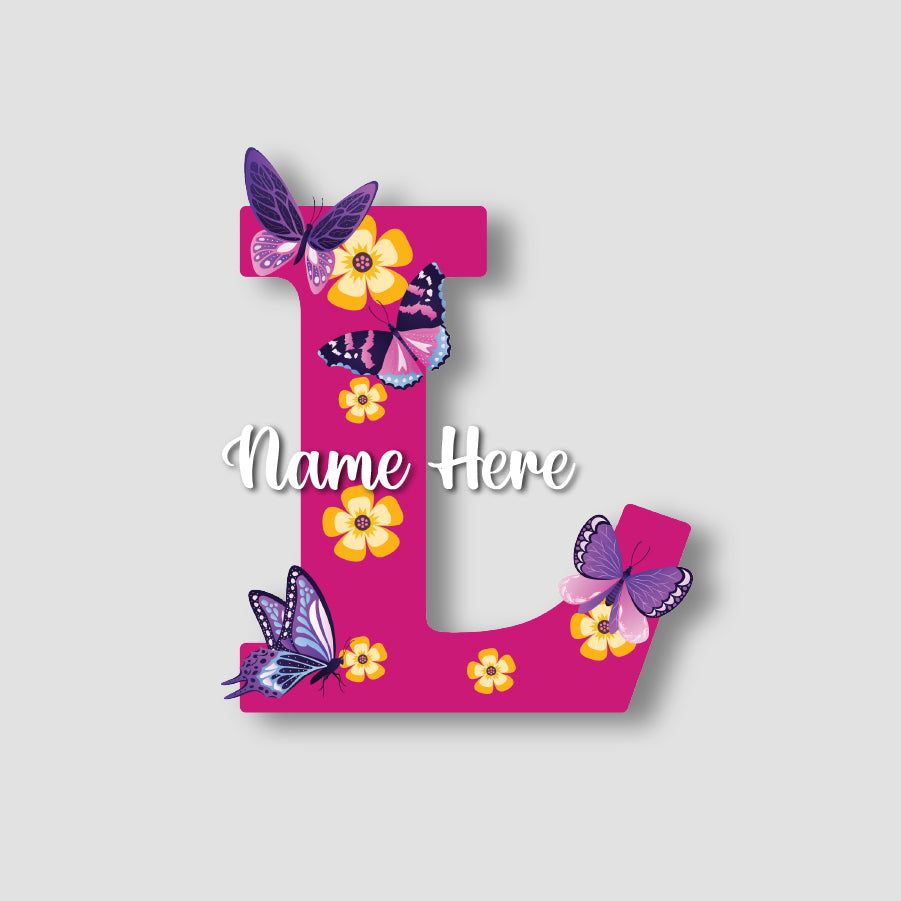 Customized Acrylic Name Sign for Kids Room | 9 Inch Pink Floral Butterfly Initial Wall Decor | Personalized Nameplate Birthday Gift for Girls | Includes Hanging Rope/Tape