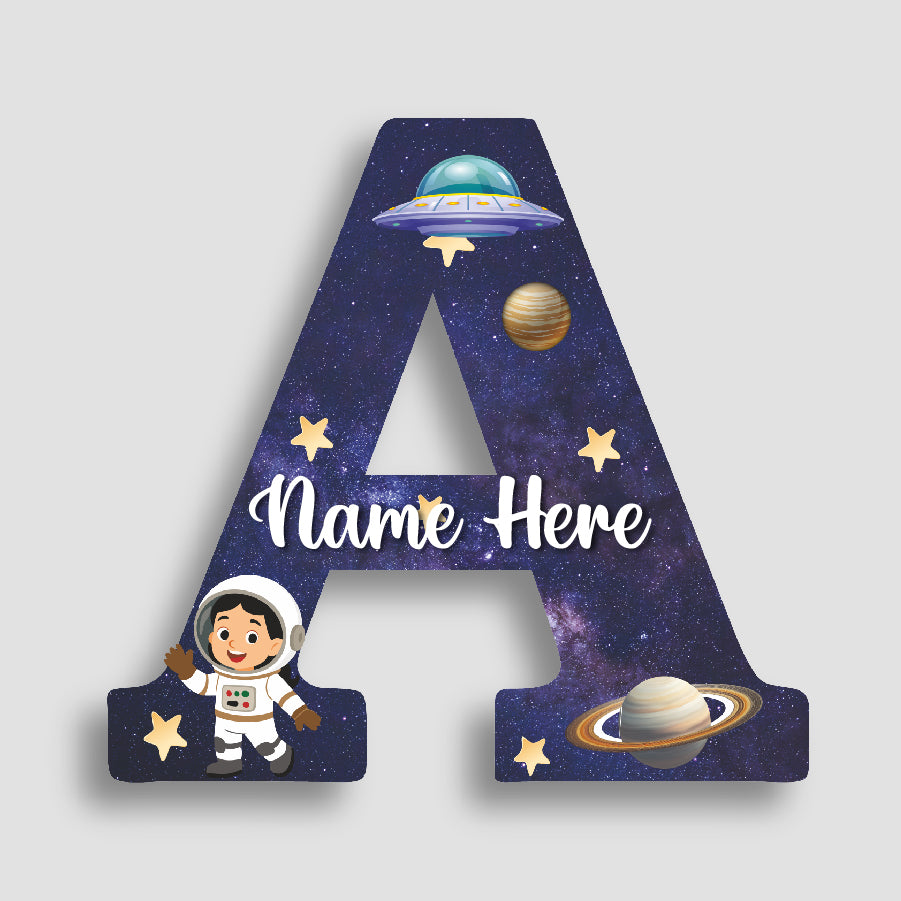 Customized Acrylic Glossy Space Theme Wall Hanging | 9 Inch Custom Name & Alphabet Letter Sign for Kids Room & Playroom Decor | Astronaut & Planet Alphabet Nameplate | Includes Hanging Rope/Tape