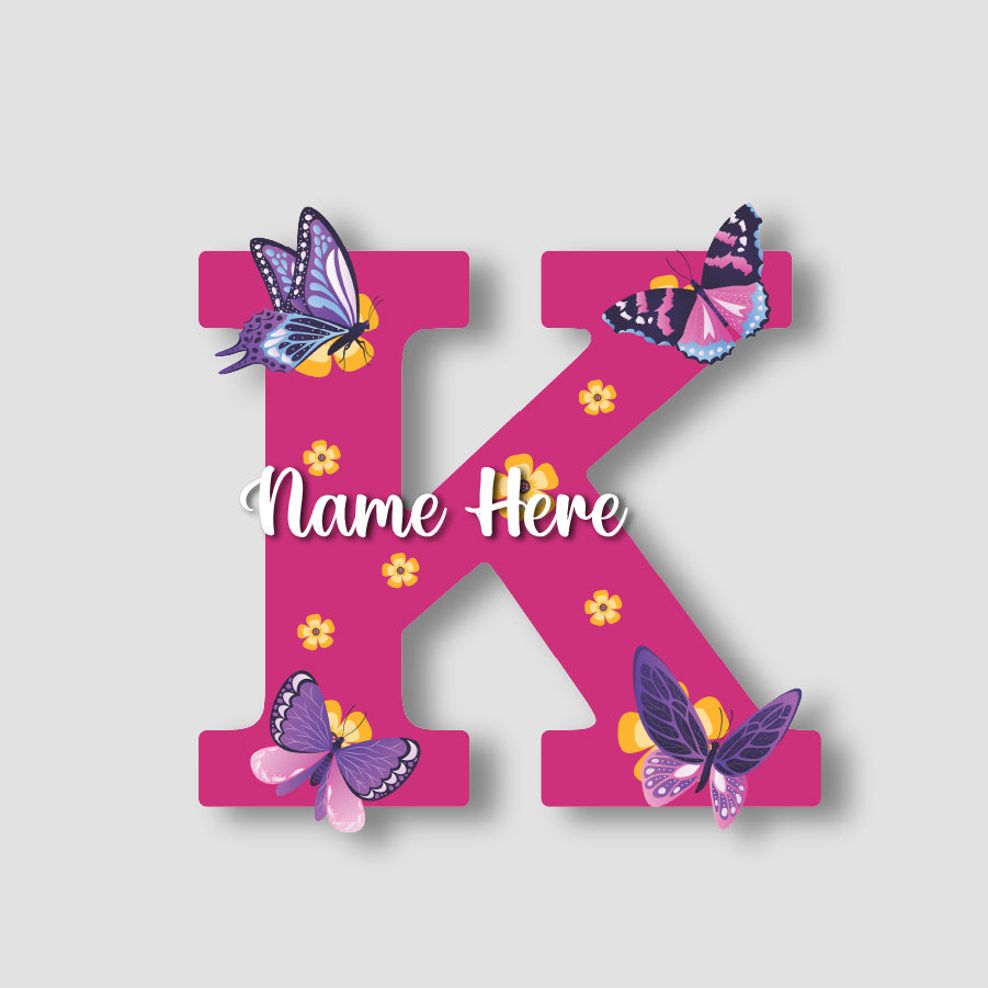 Customized Acrylic Name Sign for Kids Room | 9 Inch Pink Floral Butterfly Initial Wall Decor | Personalized Nameplate Birthday Gift for Girls | Includes Hanging Rope/Tape