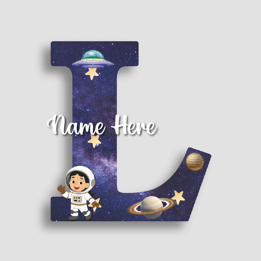 Customized Acrylic Glossy Space Theme Wall Hanging | 9 Inch Custom Name & Alphabet Letter Sign for Kids Room & Playroom Decor | Astronaut & Planet Alphabet Nameplate | Includes Hanging Rope/Tape