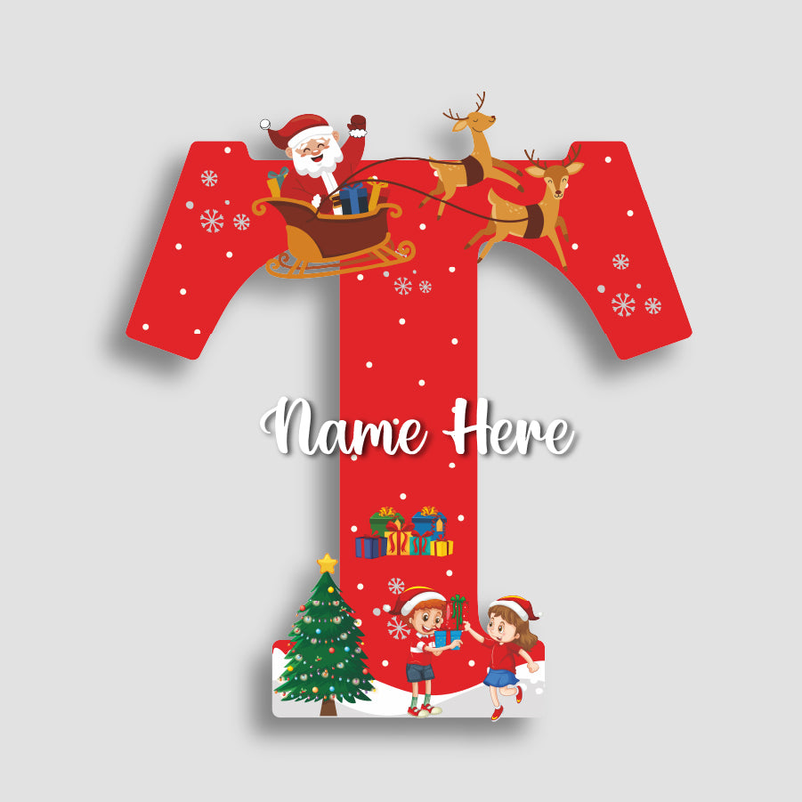 Customized Acrylic Name Sigh Christmas for Kids Room | 9 Inch Santa & Reindeer Design | Personalized Nameplate Christmas Gift | Includes Hanging Rope/Tape