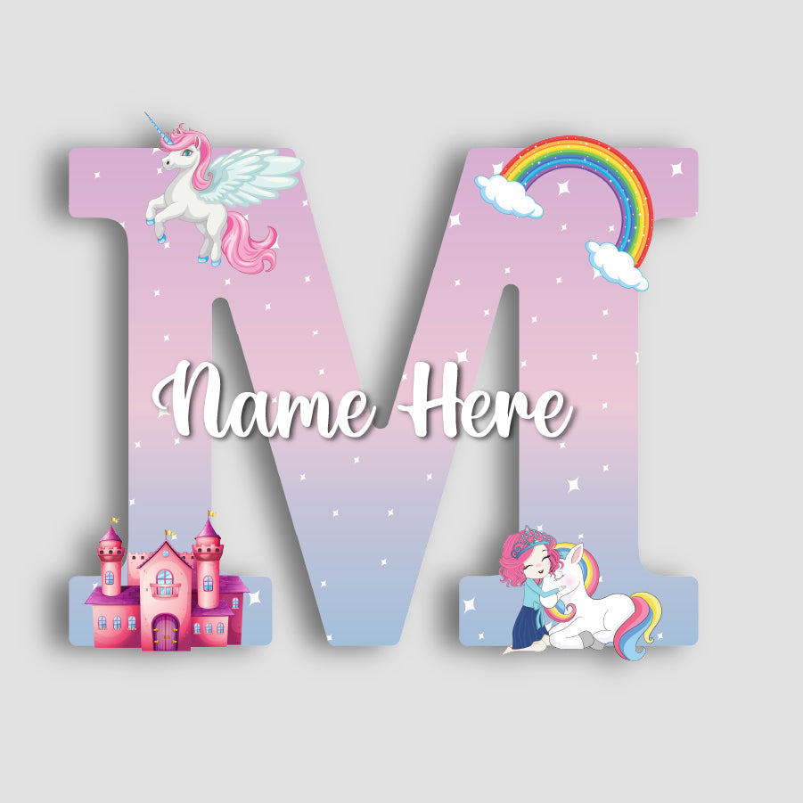 Customized Acrylic Letter Wall Decor for Girls Room | 9 Inch Pink Floral Unicorn Princess Monogram Initial Art Sign | Custom Name Kids Room Door Nameplate | Includes Hanging Rope/Tape