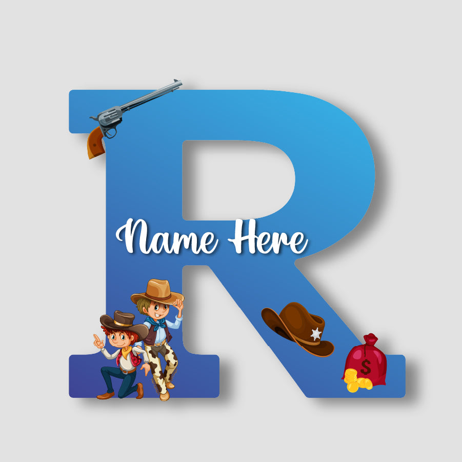 Customized Acrylic Cowboy Theme Letter Sign 9 Inch | Custom Name for Boys Room | Western Style Alphabet Nameplate Decor & Gift | Includes Hanging Rope/Tape